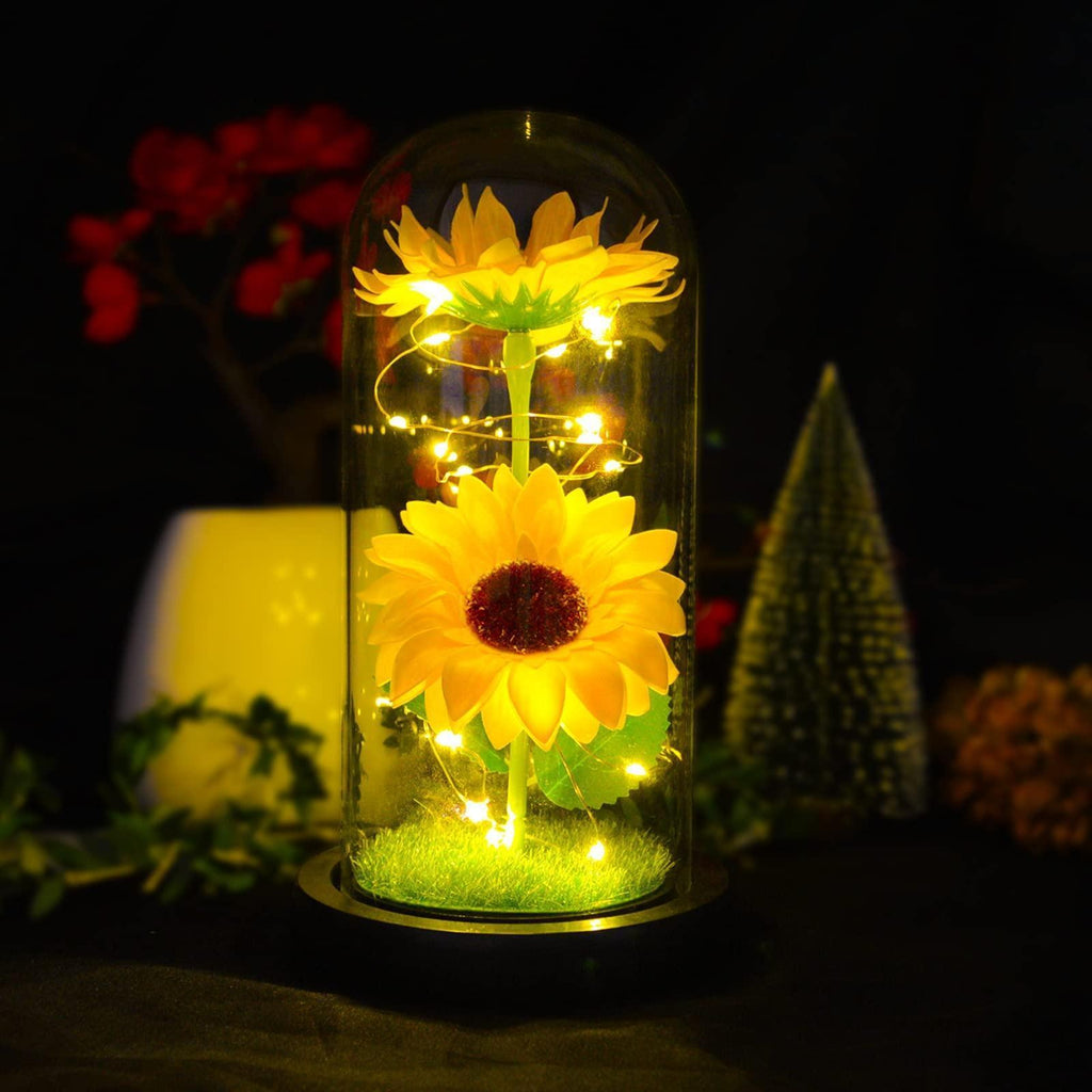 Sunflower Glass Dome Lamp with LED Lights | Eternal Sunflower Gift for Her Mother's Day Birthday Christmas