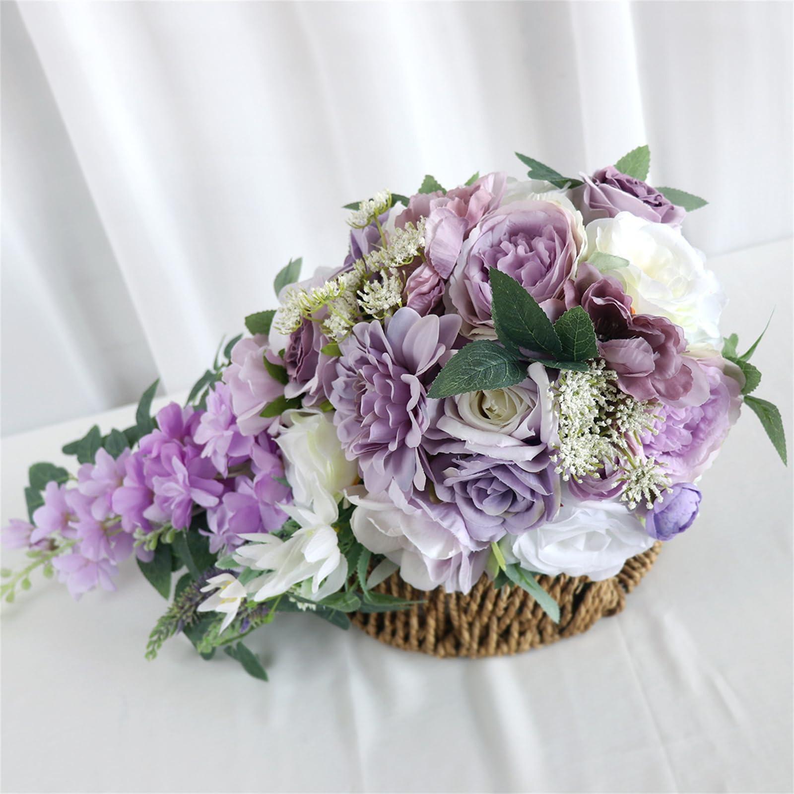 Cascading Rose Bridal Bouquet Purple & Ivory | Wedding Ceremony Anniversary Bridal Shower & Formal Decor