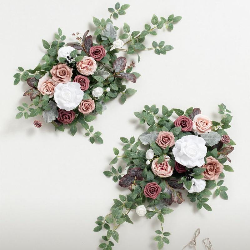 Dusty Rose Artificial Flower Garland Swag 2pcs | Wedding Arch Sweetheart Table Backdrop Wall & Home Garden Decor | 14 Styles