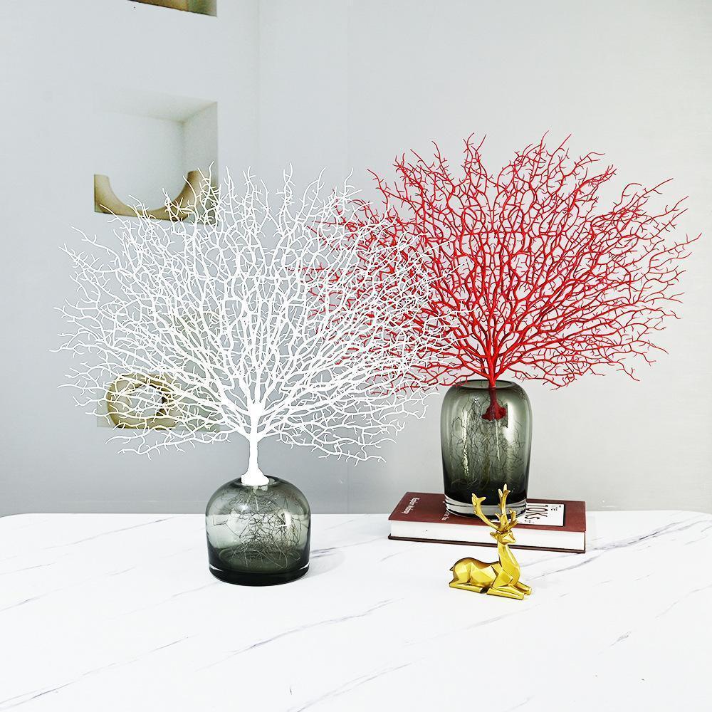 Artificial Peacock & Coral Branch Decoration | Table Centerpiece for Wedding Party Home Decor in White & Black