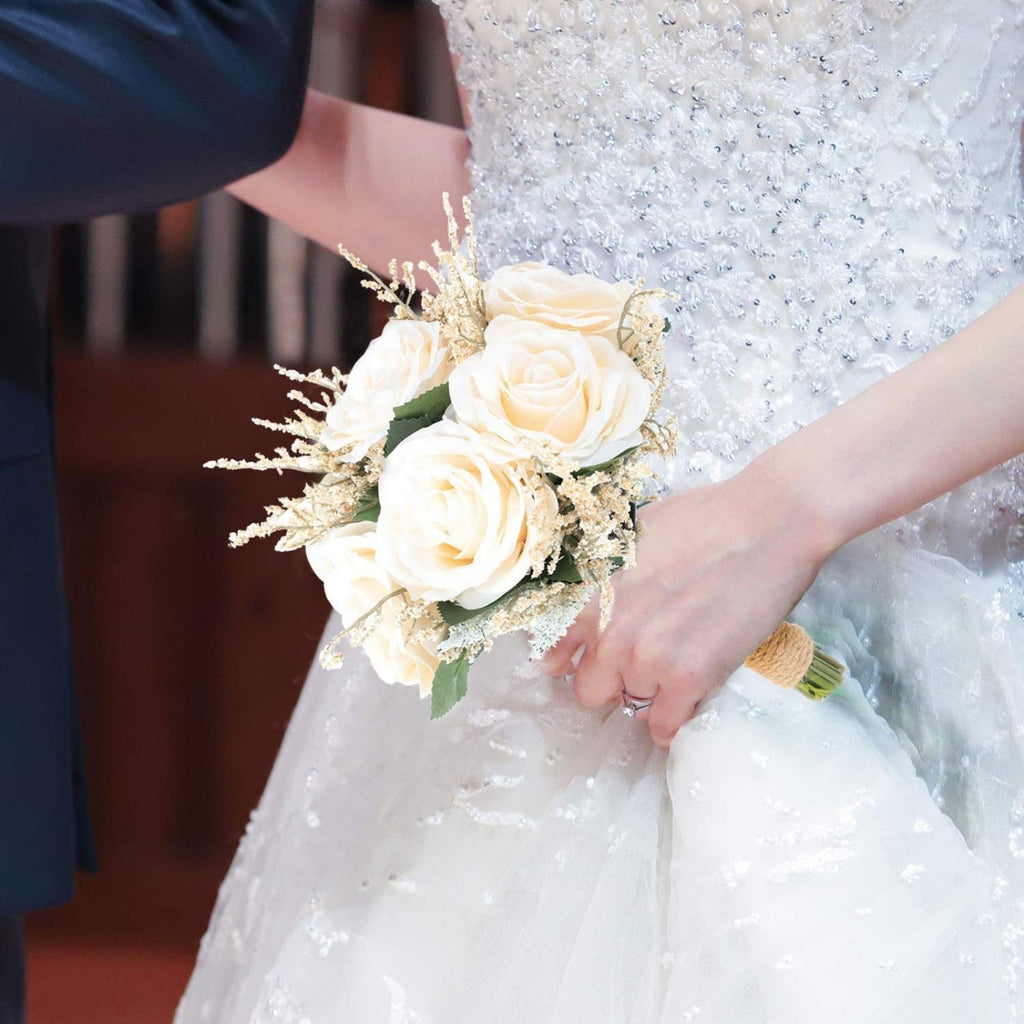 Bridal Bridesmaid Hand Bouquet Simulation Flowers | Wedding Church Ceremony & Decoration in Beige Pink Orange Purple Red