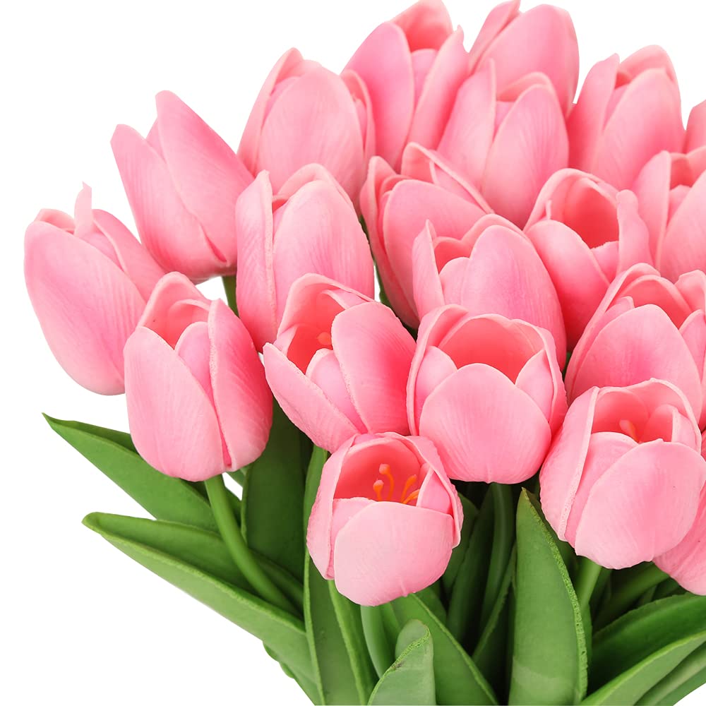 24PCS White Tulips Artificial Flowers Real Touch Tulips Flowers White Tulips Flowers for Home Table Decoration Wedding Bouquet Party Baby Shower Centerpieces Bridal Bouquet Decor