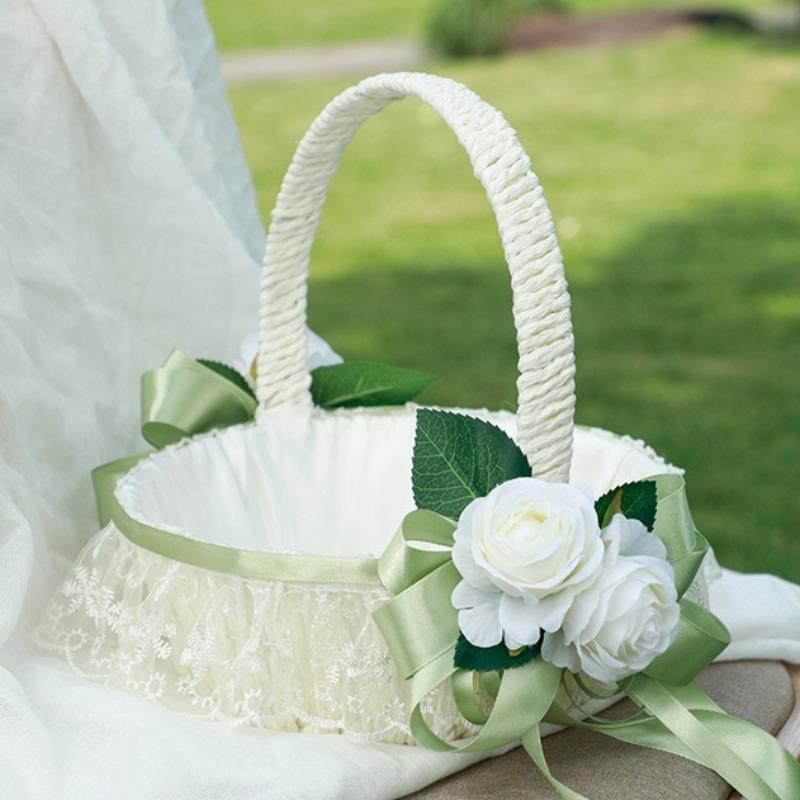 Elegant Wedding Flower Basket with Bowknot Design | Lightweight Handheld Petal Basket for Wedding Banquet & Party in Style A B