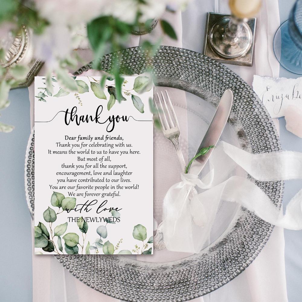 Greenery Wedding Thank You Place Cards Set of 100 | Reception Rehearsal Dinner Bridal Shower & Party