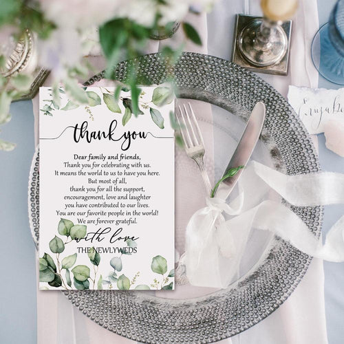 100 Pieces Wedding Thank You Cards Thank You Place Setting Wedding Greenery Place Cards for Party Reception Rehearsal Dinner Bridal Shower