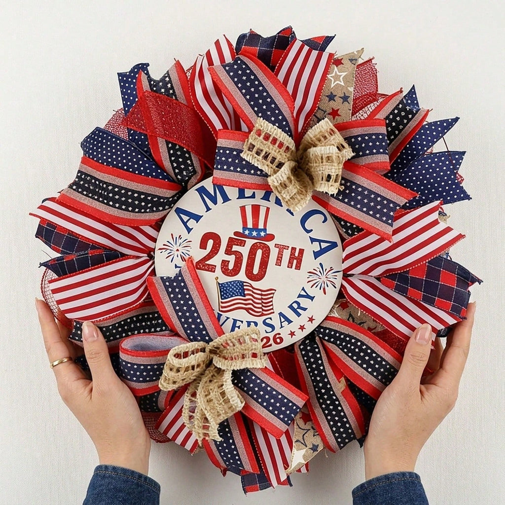 17.7" patriotic wreath for front door arranged for 4th of july memorial by IPOPU