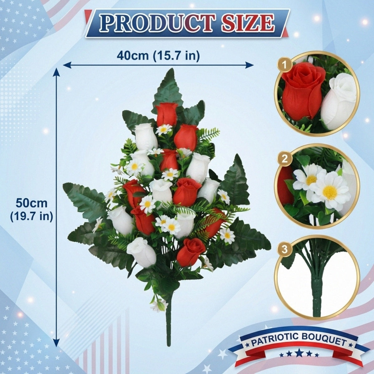 Artificial Cemetery Flowers Memorial Rose Bouquets with Cemetery Vase | Gravesite Decoration in 10 Vibrant Long-Lasting Colors