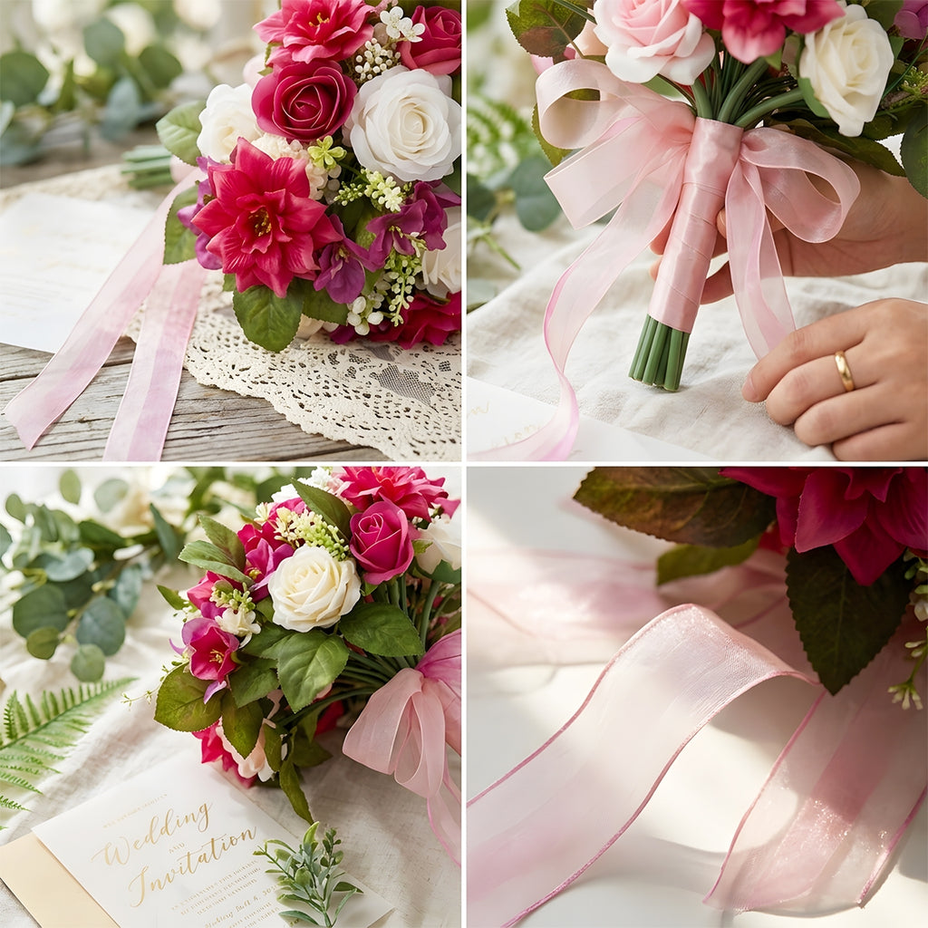 Pink Blush Rose & Peony Bouquet with Eucalyptus | Wedding Bridal Shower Home Decor