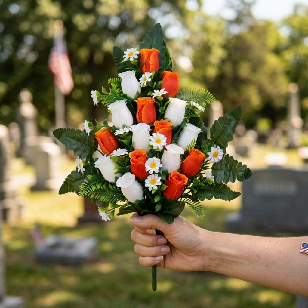 Cemetery flowers memorial rose bouquets with arranged for gravesite decoration by IPOPU
