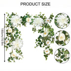 Artificial Flower Garland with White Dahlia Rose and Eucalyptus Leaves Wedding Arch Backdrop Home Wall Hanging Decor