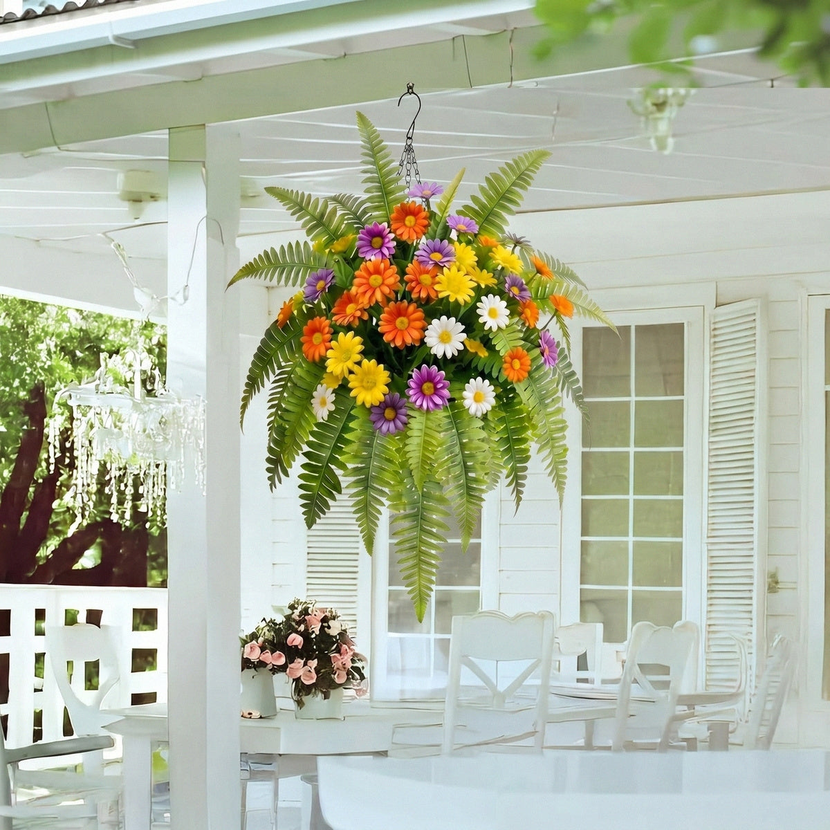Daisy flower bouquet with fern leaves mixed styled for home garden table by IPOPU