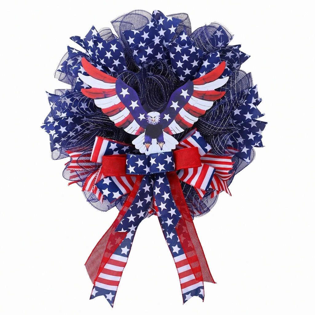 American patriotic eagle mesh wreath with flag bow for front door porch and home decor for 4th of July Memorial Day and Independence Day