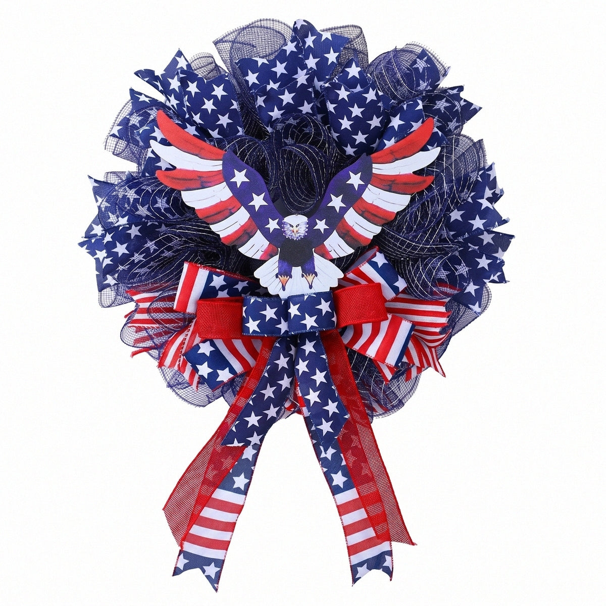 American Patriotic Wreath with Eagle American Flag Mesh Wreath 4th of July Front Door Decor Independence Day Summer Holiday Door Hanging for Home Porch