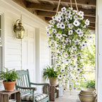 Artificial Hanging Flowers for Outdoors, Morning Glory Artificial Flowers with Eucalyptus Leaves, UV Resistant Fake Flower Realistic Faux Plants for Home Patio Porch Garden
