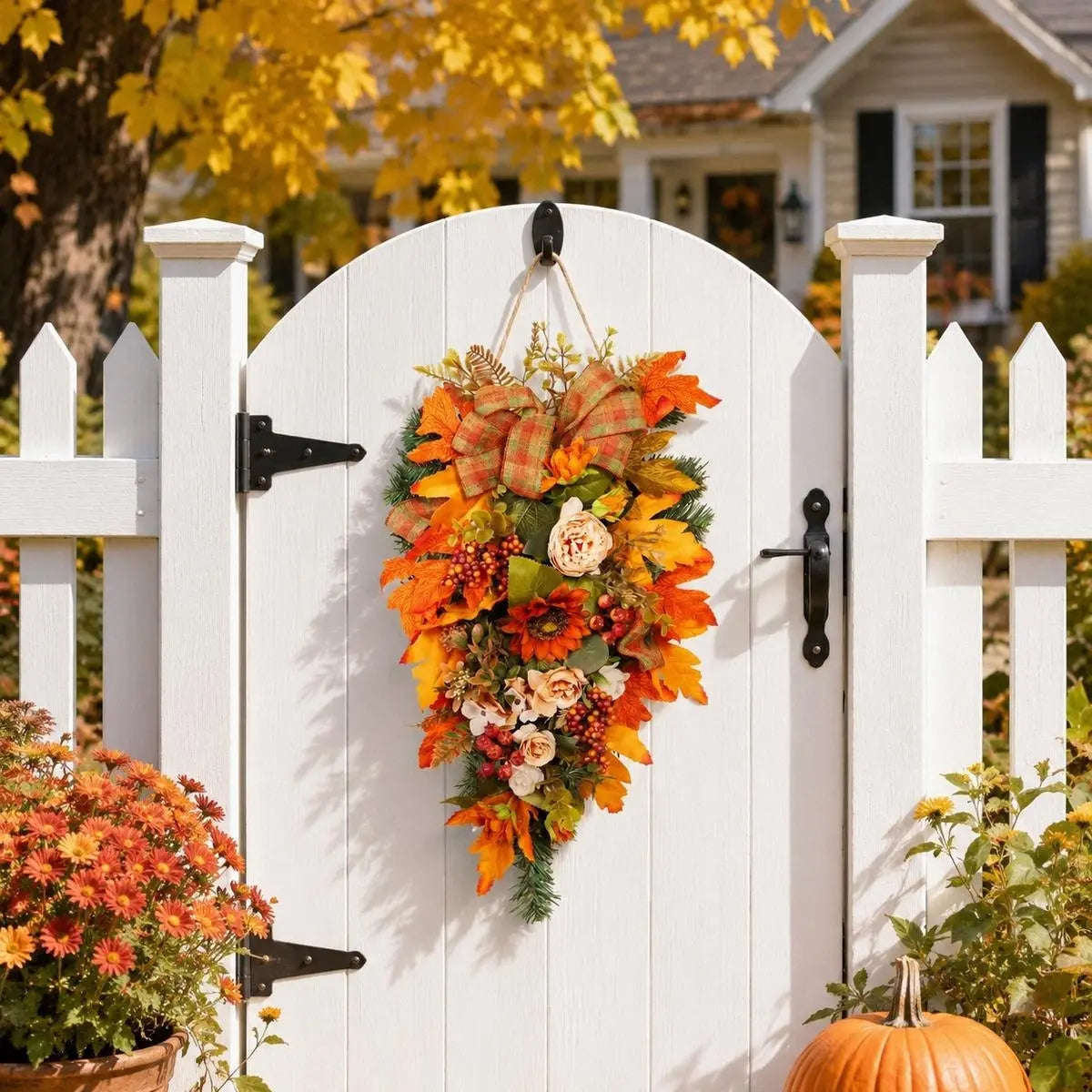 Fall Heart Maple Leaf Door Swag with Sunflowers & Berries