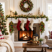 Red Bow Christmas Staircase Swag Set