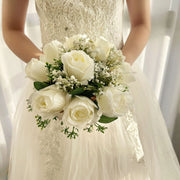 Ivory Rose & Baby's Breath Bridal Bouquet
