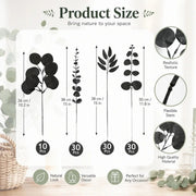 Black Artificial Eucalyptus Stems – 4 Types, Set of 100