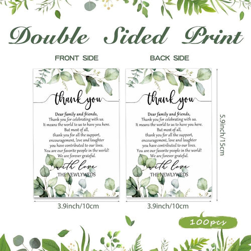 Greenery wedding thank you place cards set of 100 for reception rehearsal dinner and bridal shower
