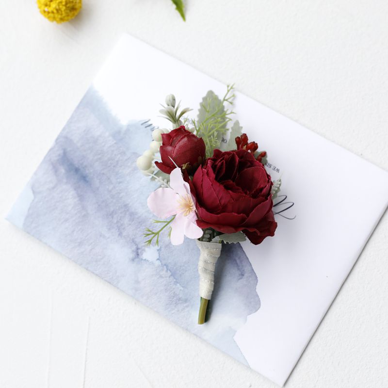 Wedding bride, bridesmaid, wedding wrist flower, groom and groomsmen corsage, simulated tea rose packaging gift flower decoration 6 colors