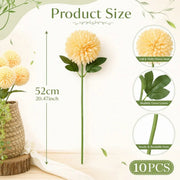 Artificial Yellow Ball Chrysanthemum Stems – Set of 10