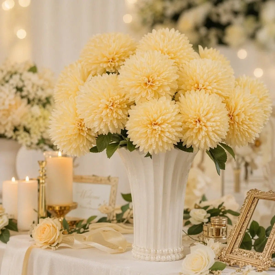 Artificial Yellow Ball Chrysanthemum Stems – Set of 10