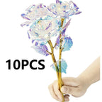 Galaxy crystal colorful rose flowers with love stand set of 10