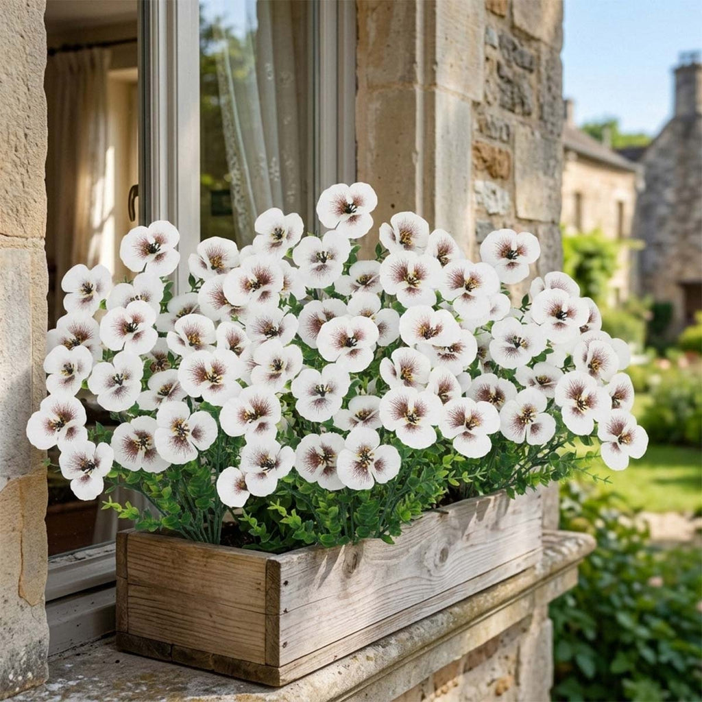 Artificial Pansy Flowers Outdoor Spring Flowers Pansies Wildflower UV Resistant Plants Faux Impatiens for Window Box Wedding Party Outside Garden Porch Decor