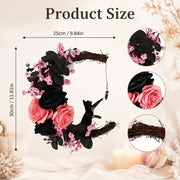 Pink & Black Halloween Wreath – Crescent Moon & Cat, Pastel Goth