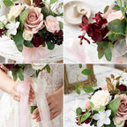 Burgundy & Dusty Pink Rose Bouquet with Peony & Eucalyptus | Wedding Bridal Flowers