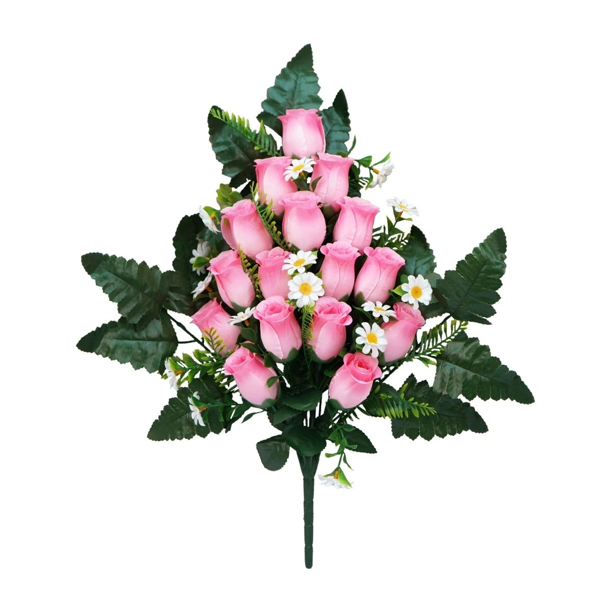 Artificial cemetery flowers pink memorial roses bouquet with vase for gravesite decoration