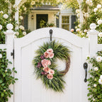 Asymmetric Pink Rose Wreath Front Door Decor Boho Fern Garland Spring Summer Home Wall Hanging Porch Art