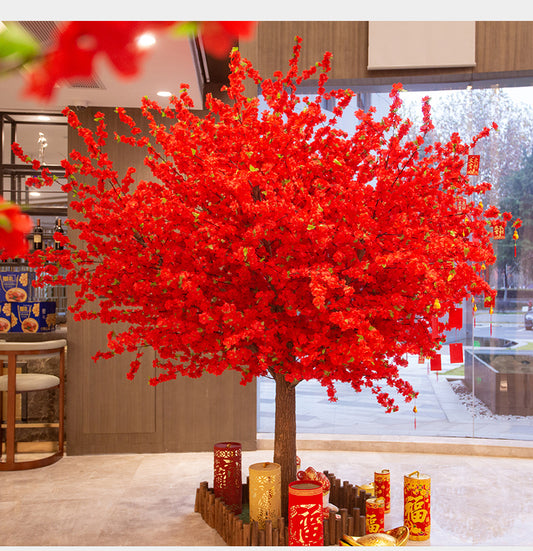 Simulated peach blossom tree, cherry blossom tree, artificial tree, indoor and outdoor decoration shopping mall, New Year's large wishing red envelope blessing tree