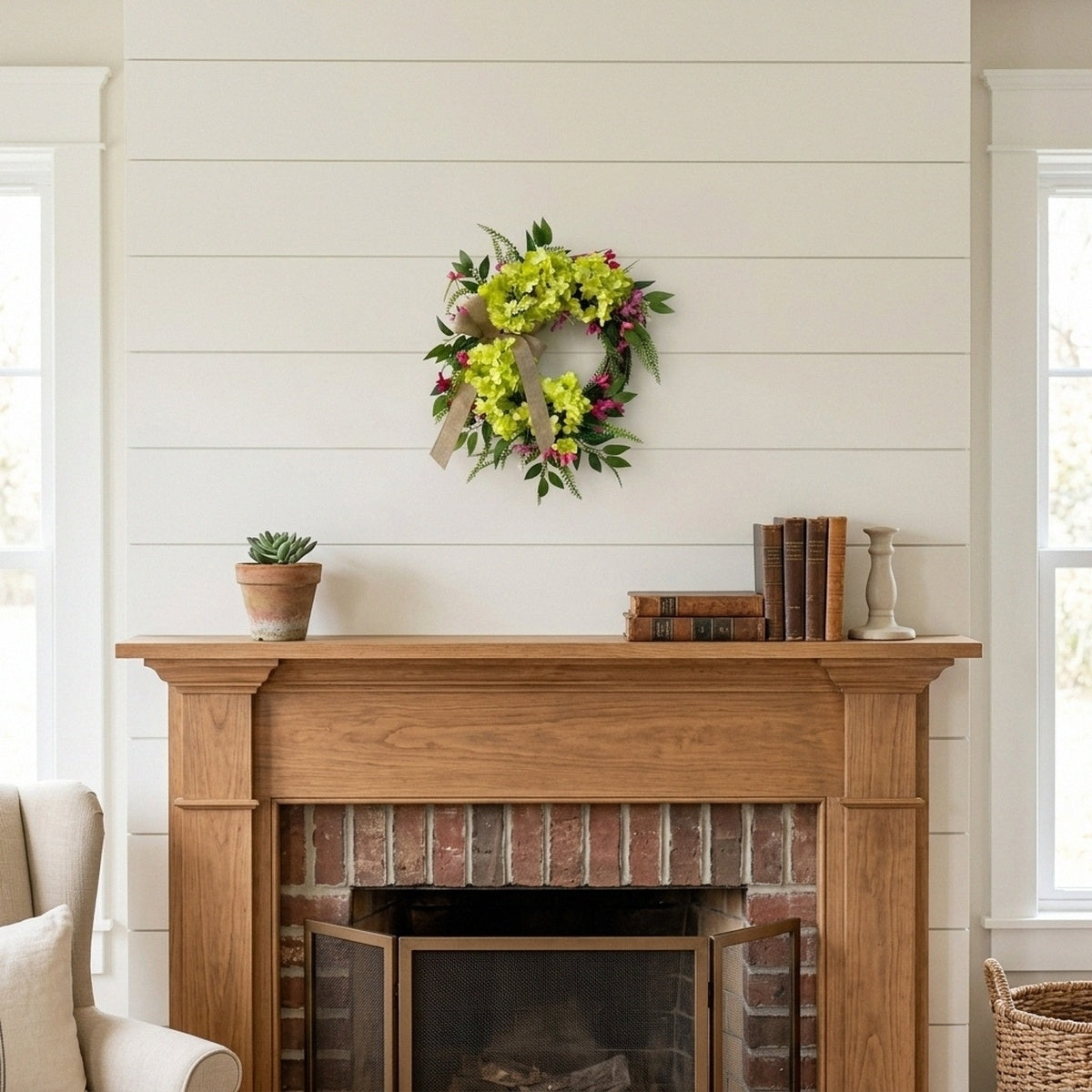 Hydrangea Wreath Rustic Farmhouse Style | Front Door Hanging Garden Decor for Spring Summer Home Outdoor Wall & Porch