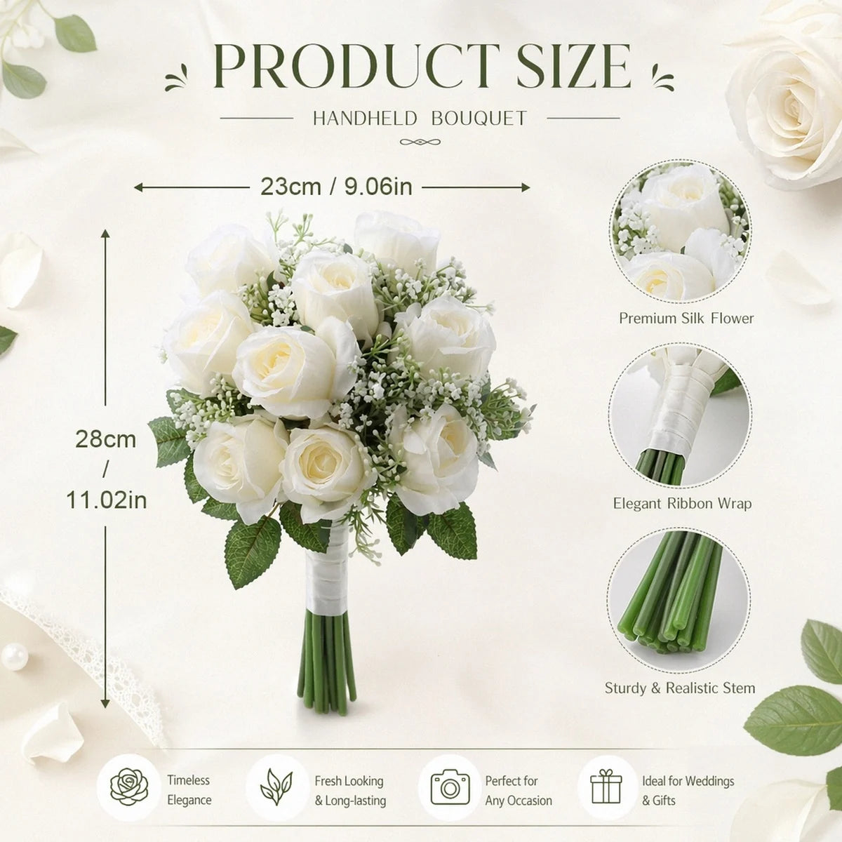 Ivory Rose & Baby's Breath Bridal Bouquet