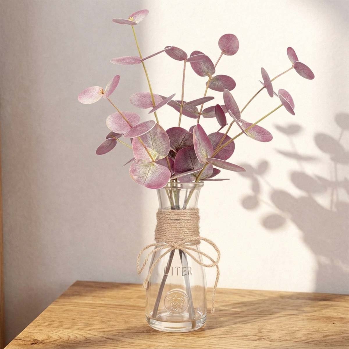 Artificial Eucalyptus Stems in Glass Vase with Faux Water | Faux Greenery for Bathroom Desk Shelf Coffee Table Decor