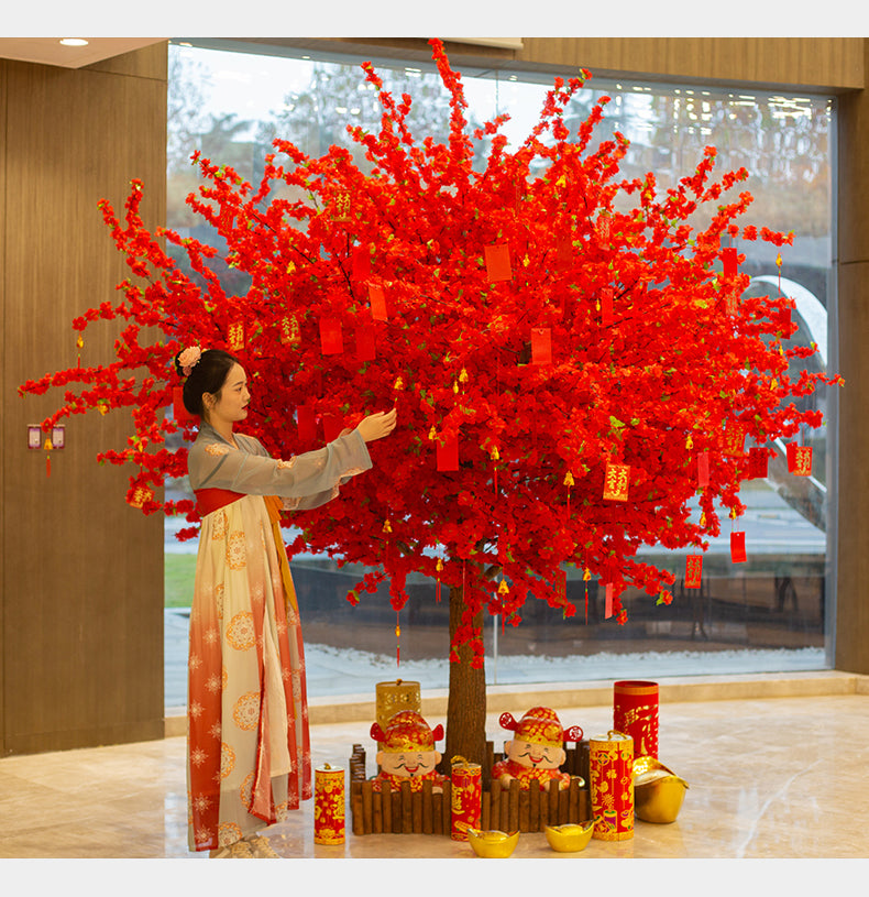 Simulated peach blossom tree, cherry blossom tree, artificial tree, indoor and outdoor decoration shopping mall, New Year's large wishing red envelope blessing tree