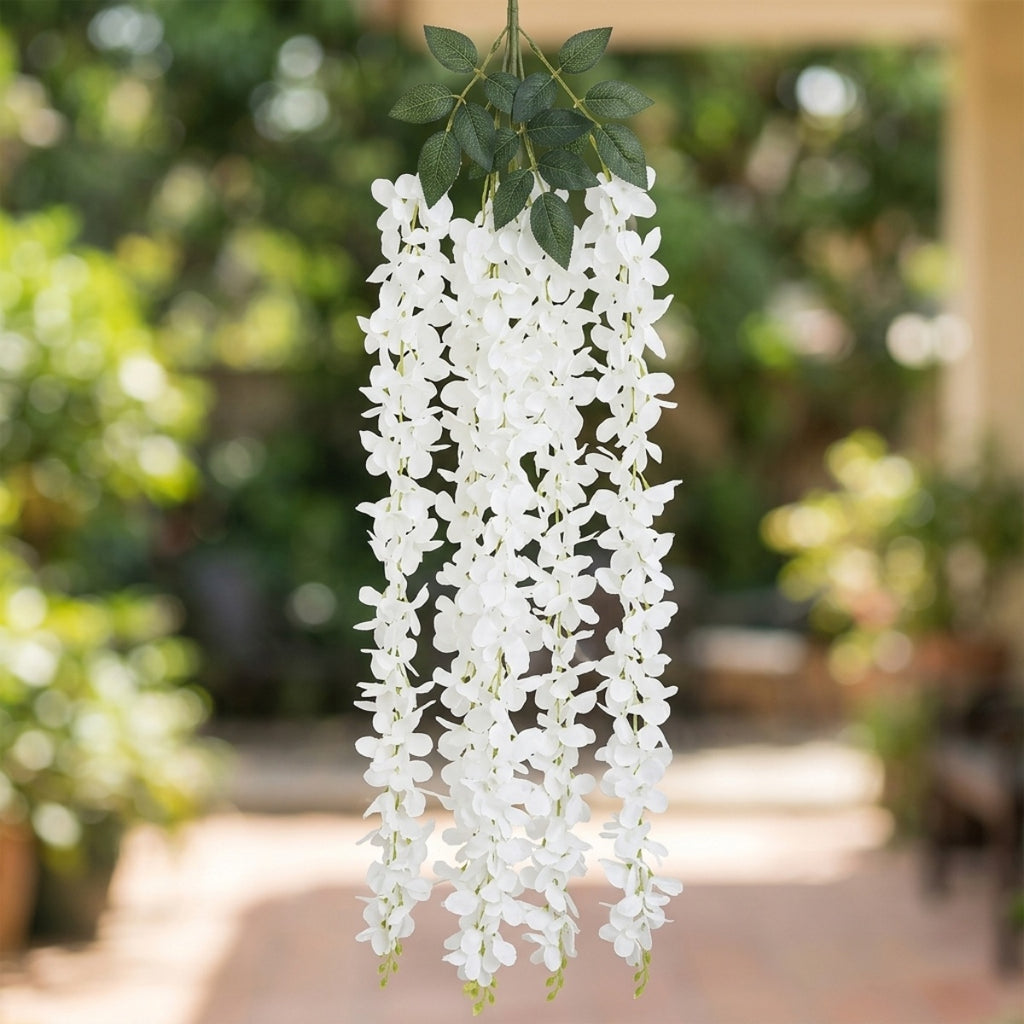 Wisteria Hanging Flowers Dense Faux Vine Garland 2pcs | 6 Colors for Wedding Arch Backdrop Home Party & Wall Decor