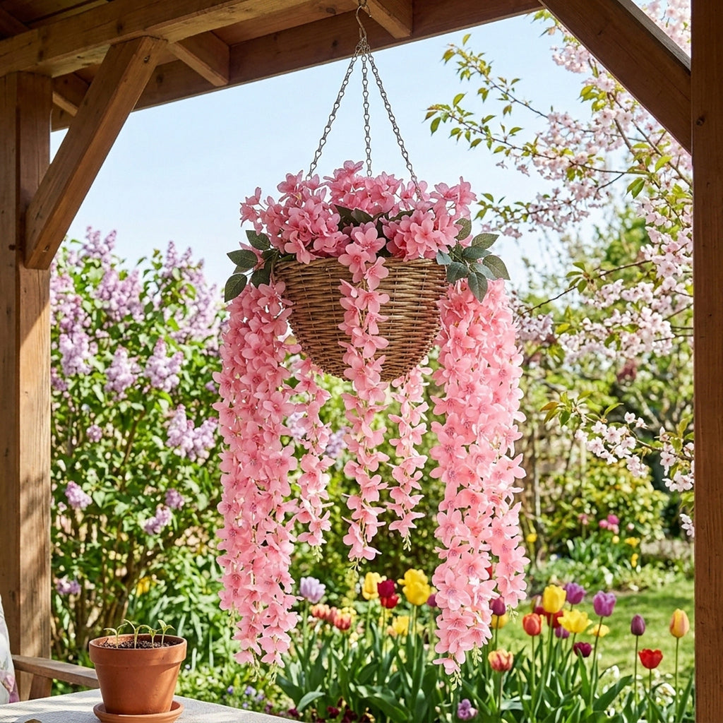 Wisteria Hanging Flowers Dense Faux Vine Garland 2pcs | 6 Colors for Wedding Arch Backdrop Home Party & Wall Decor