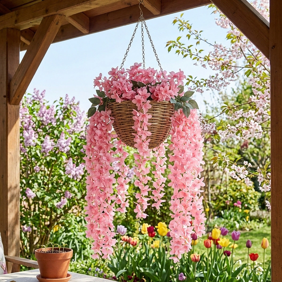 Wisteria Hanging Flowers Dense Faux Vine Garland 2pcs | 6 Colors for Wedding Arch Backdrop Home Party & Wall Decor