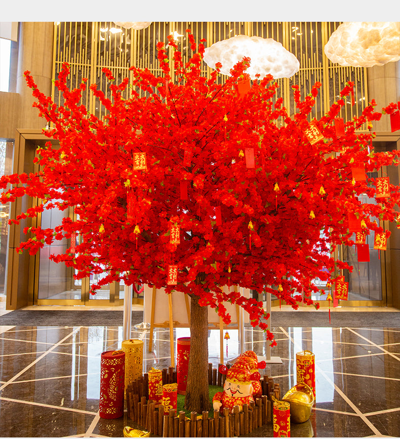 Simulated peach blossom tree, cherry blossom tree, artificial tree, indoor and outdoor decoration shopping mall, New Year's large wishing red envelope blessing tree