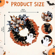 Ghost Head Mesh Halloween Wreath Orange Black White – 16in