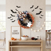 Ghost Head Mesh Halloween Wreath Orange Black White – 16in