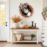 Ghost Head Mesh Halloween Wreath Orange Black White – 16in