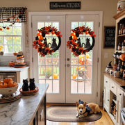 Pre-Lit Black Cat Half Moon Halloween Wreath – 16in