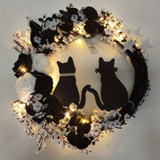 Pre-Lit Black Cat Half Moon Halloween Wreath – 16in