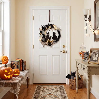 15.75" Pre-Lit Halloween Wreath for Front Door | Half Moon, Black Cat & Rose Floral DesignHalloween Wreath15.75" Pre-Lit Halloween Wreath for Front Door | Half Moon, Black Cat & Rose Floral DesignIPOPU