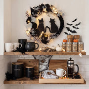 Pre-Lit Black Cat Half Moon Halloween Wreath – 16in