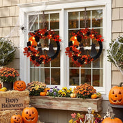 Pre-Lit Black Cat Half Moon Halloween Wreath – 16in
