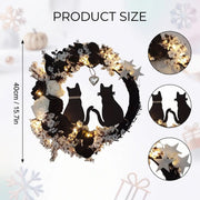 Pre-Lit Black Cat Half Moon Halloween Wreath – 16in